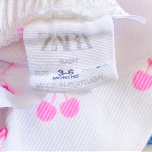 Zara Baby 3-6M White Ribbed Neon Cherry Print Leggings - Picture 3 of 4